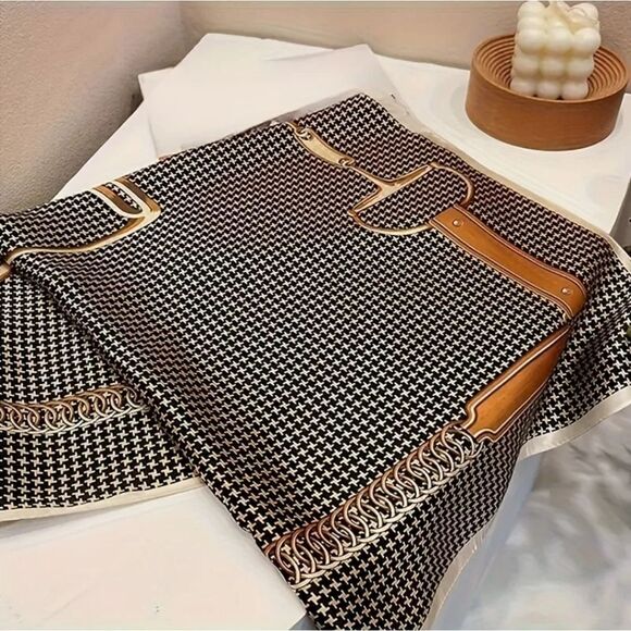 Chic Boho Houndstooth Scarf Black And Beige - Picture 4 of 13